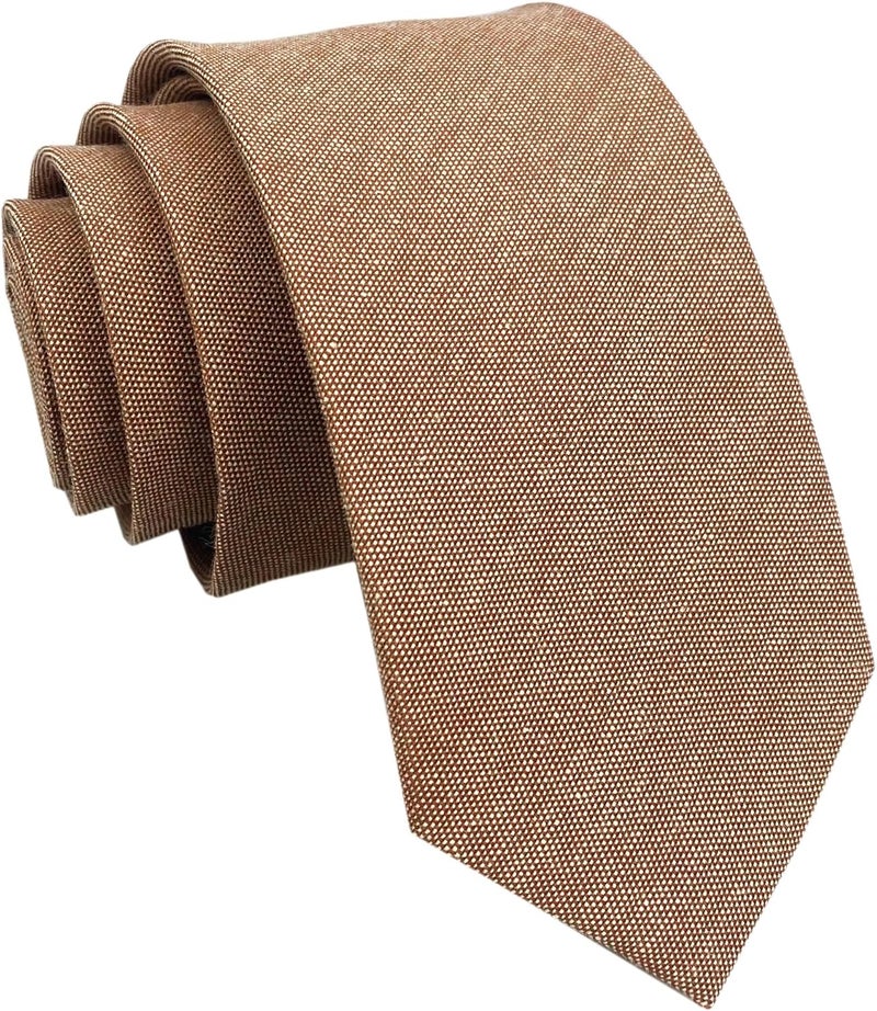 Elfeves Men's Skinny Solid Color Tie Causal Cotton Linen Narrow Slim cut Necktie - Image 1